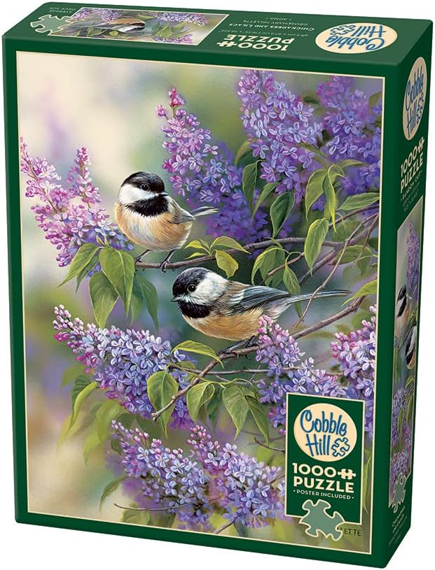 Miniatura 3 de Cobble Hill - Rompecabezas de 1000 piezas - Chickadees and Lilacs - Póster de muestra incluido