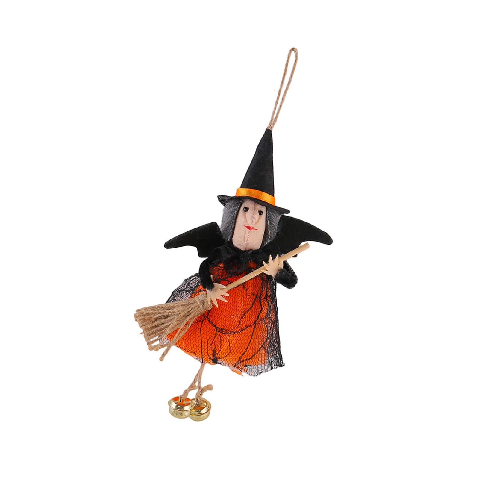 ZEPFJHE Halloween Witch Broom Ornament with Gentle Cotton Materials and Delicate Bells Hanging Decoration Witches Brush Wall Hanging