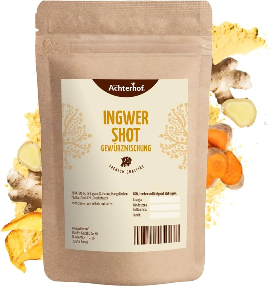 Ingwer Shot Gewürzmischung 250g | natürlich scharf | Ingwer Shot schnell und einfach selbstgemacht | Ginger-Shot vegan | für deinen Ingwerkick in Spitzenqualität
