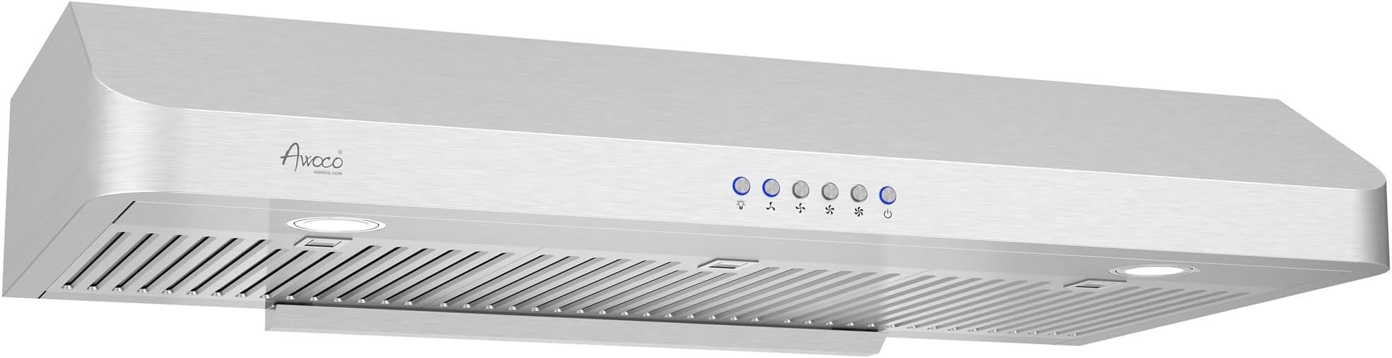 Awoco RH-R06-36 Rectangle Vent 6" High Stainless Steel Under Cabinet 4 Speeds 900CFM Range Hood with LED Lights (36"W Rear Vent)