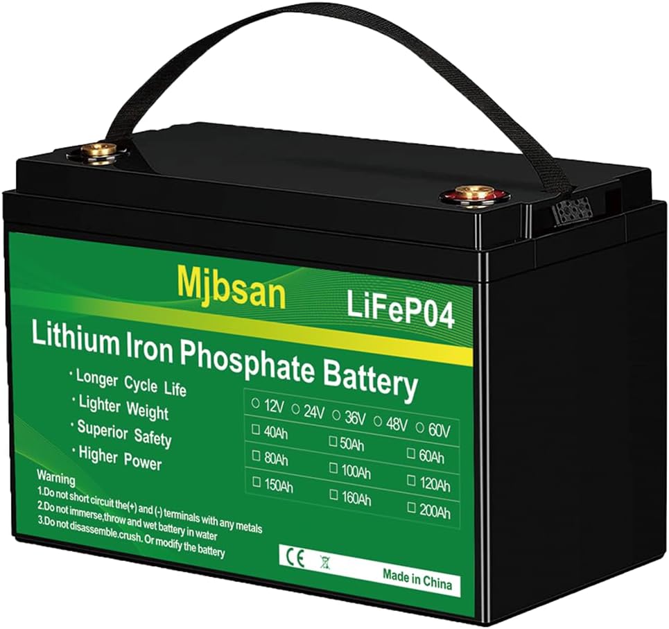 Mjbsan LiFePO4 Battery 12V 100Ah Lithium Battery, Built-in 100A BMS,Max 1280Wh, Up to 15000 Deep Cycles Battery with 10 lifespan Years, for RV,Camper, Solar, Energy Storage, Trolling Motors, Boats
