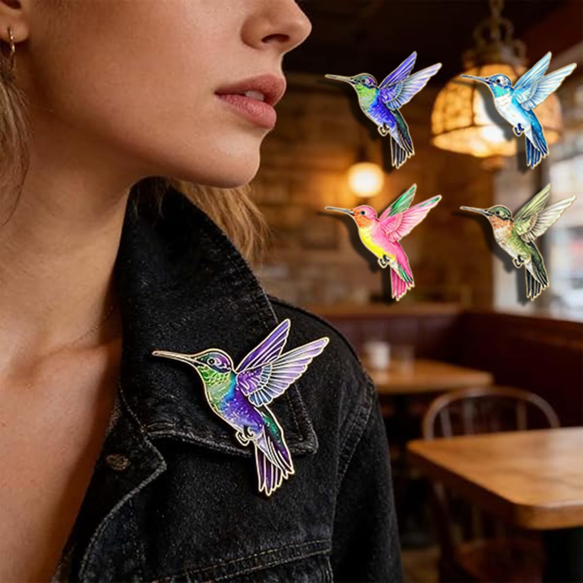 4 PCS Hummingbird Series Brooch Pin, Delicate Alloy Bird Brooch With Enamel Print, Decorative Animal Pin For Clothing And Bag