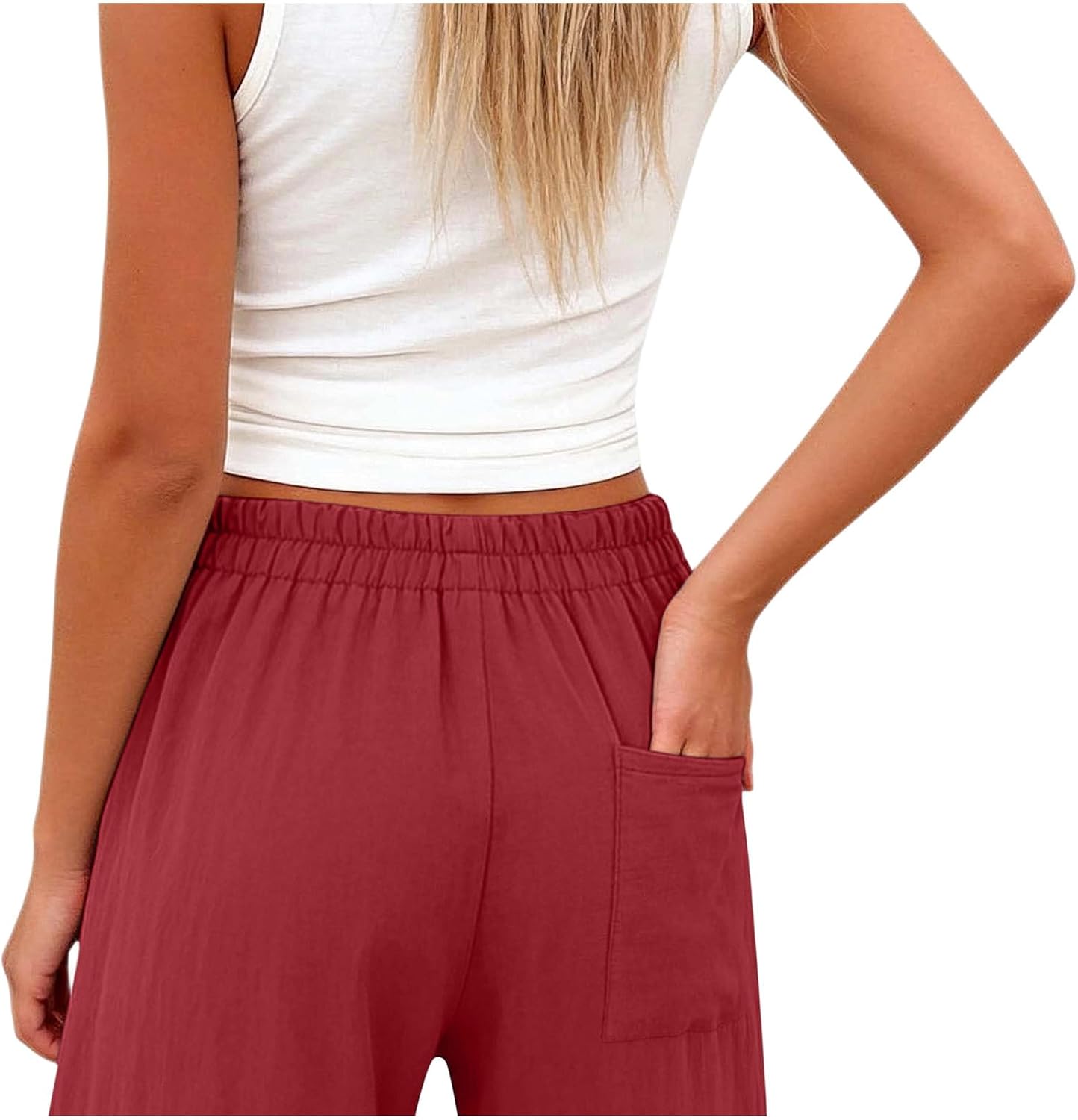 Linen Pants Women Summer Cotton Linen Pant Button Palazzo Pant Flowy Wide Leg Pant Loose Trouser with Pockets