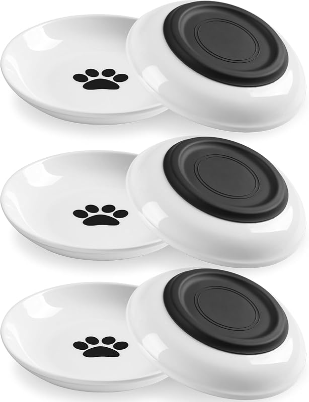 Potes de Cerâmica Rasos e Largos para Gatos WROSWT com Base de Silicone Antiderrapante, Pacote com 6