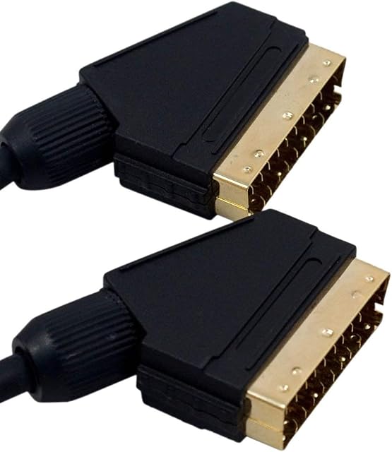 World of Data 5m Scart Cable - Scart over Coax for better picture - 24k Gold Plated - Fully Wired - Shielded - 21-pin - Audio - Video - Male to Male