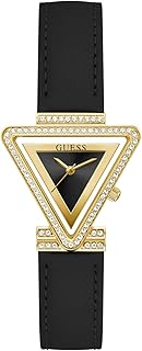 Guess 여성용 34mm 시계 - 블랙 스트랩 블랙 다이얼 골드 톤 케이스