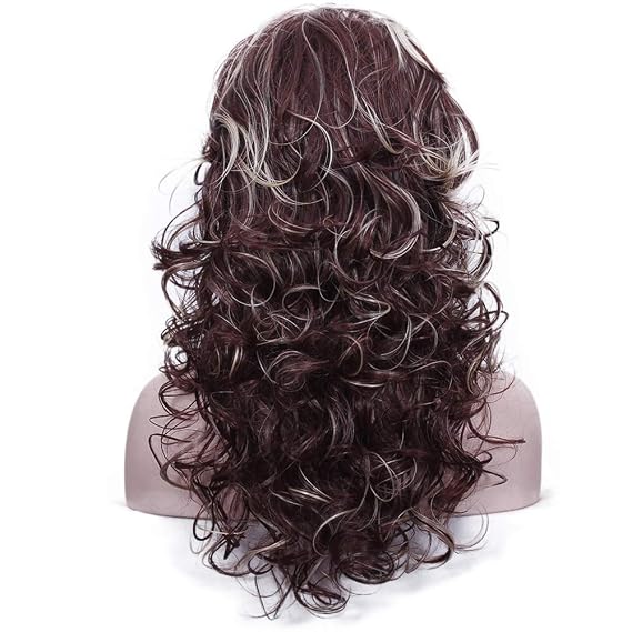 Women 80s Rocker Wigs Long Curly Heat Resistant Synthetic Natural Looking Hair for Cosplay(Brown Mix Blonde)