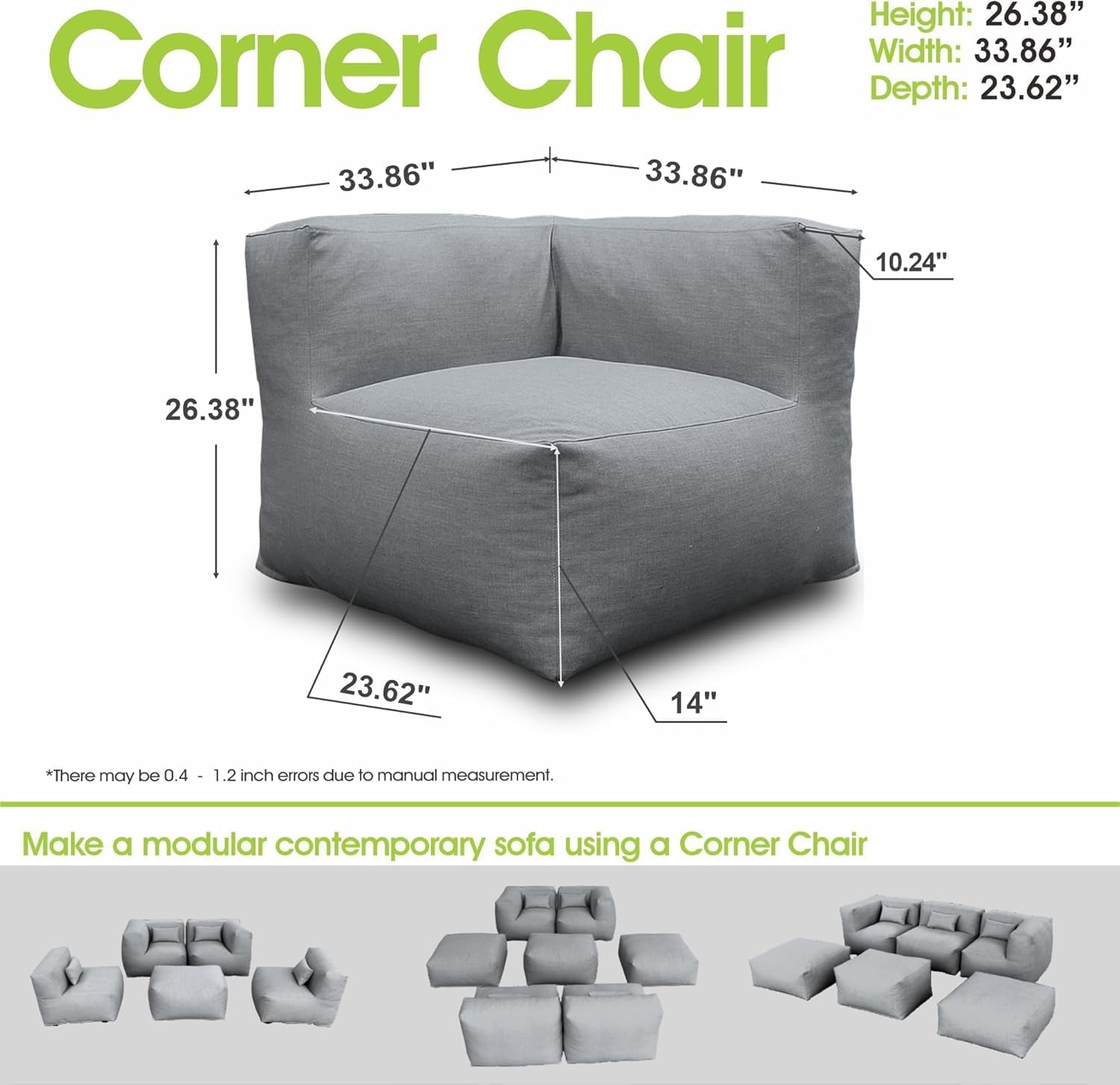 Dineli Modern Arm-Rest Chair Coner Chair Outdoor Furniture Comfy Patio Couch Sofa Outdoor Bean Bag Chair Creating a Unique Patio Garden Modular Contemporary Sofa Lazy Sofa for Outside - Dark Gray | Dark Gray, Comfy Patio Couch, Modular, Contemporary, Lazy Sofa, Garden Furniture