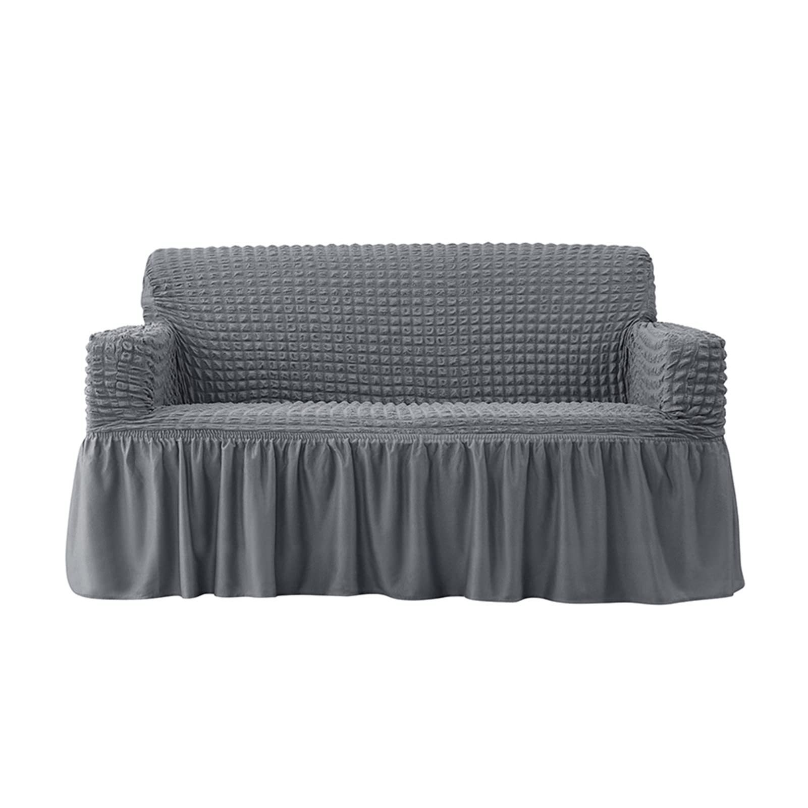 Housse de canapé élastique gris moyen 3 places extensible à carreaux