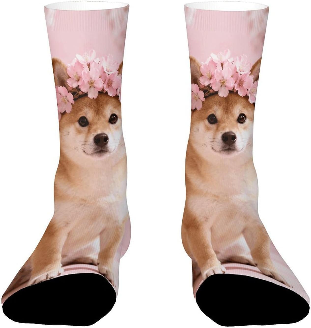 Shiba Inu with Sakura Crew Socks Moisture Wicking Ankle High Cushioned Arch Support Seamless Toe Athletic & Casual