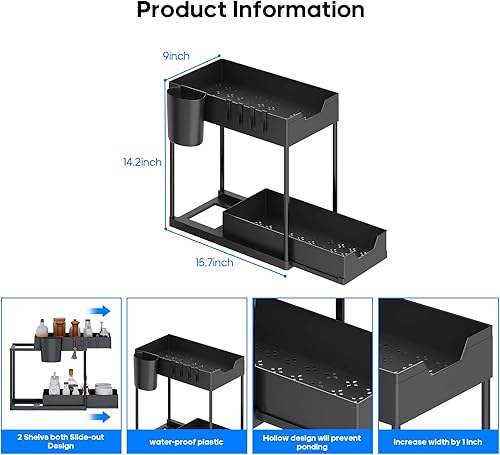 Miniatura 7 de Bajo el fregadero gabinete organizadores de tocador para baño cocina cuarto de lavandería cocina organizador de encimera de baño 2 niveles ambos