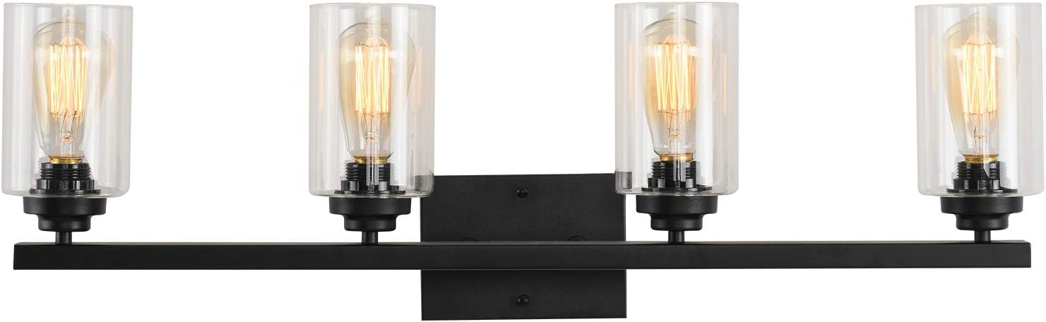 Hottest Sale Bathroom Vanity Light Fixtures 4 Lights Wall Sconces Industrial Vintage Lighting Fixture Over Mirror Clear Glass Shade, Black, Farmhouse Living Room Bedroom Hallway Hottest Sale Bathroom Vanity Light Fixtures 4 Lights Wall Sconces Industrial Vintage Lighting Fixture Over Mirror Clear Glass Shade, Black, Farmhouse Living Room Bedroom Hallway