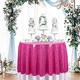 ShinyBeauty Elegant Round Sequin Tablecloth 48-Inch, Hot Pink Round Cake Table Spakly Sequin Overlay...