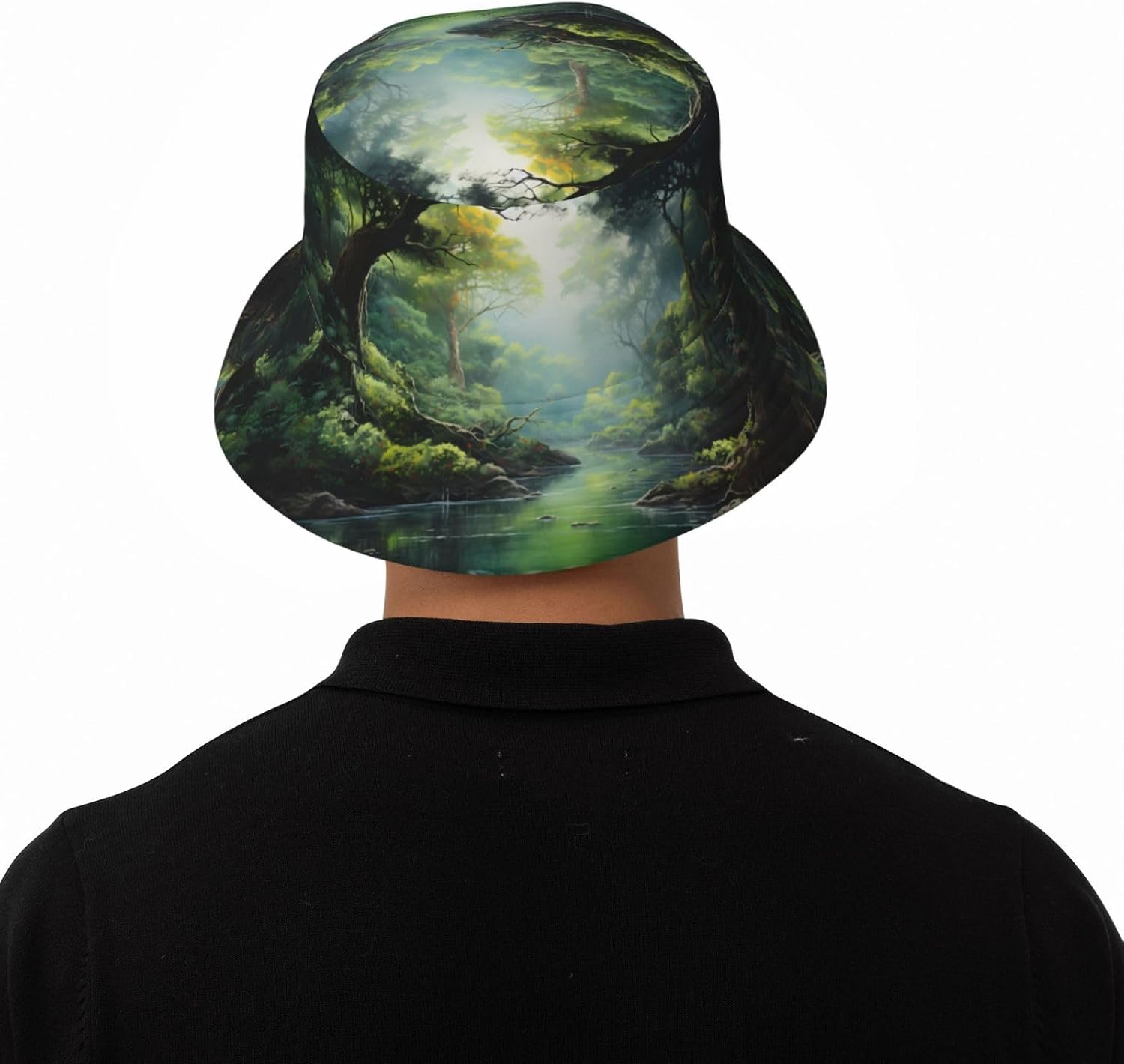 Vast Forests Prints Summer Outdoor Travel Bucket hat, a Beach Sun hat Suitable for Both Men and Women Black