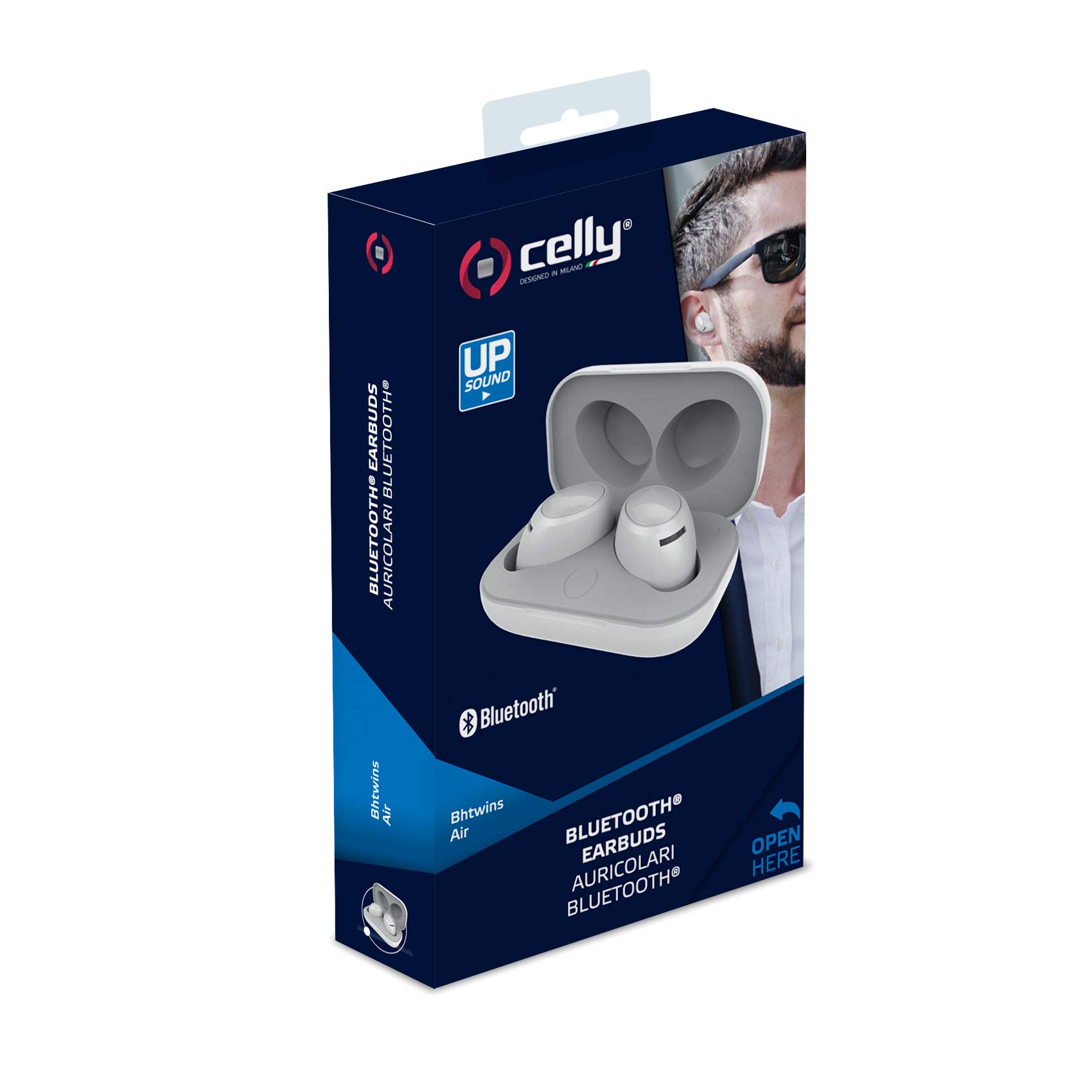 Auriculares Bluetooth True Wireless TWS con Micrófono, Celly BH Twins Air Auriculares Inalámbricos (In-Ear, Binaural, Intraaural) sonido Estéreo Control Remoto Caja de Carga Portátil Blanco 6x3.5x3 cm