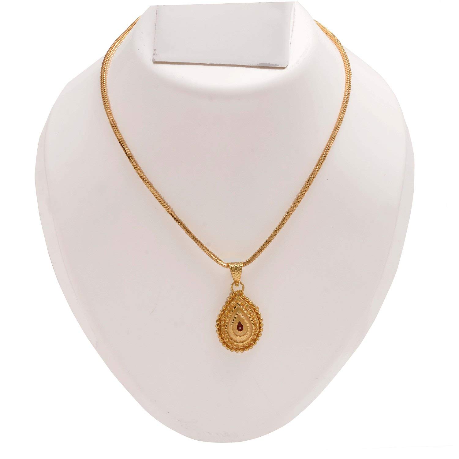 Round Gol/Heart Style Meena Work Plated Locket/Pendant with Chain