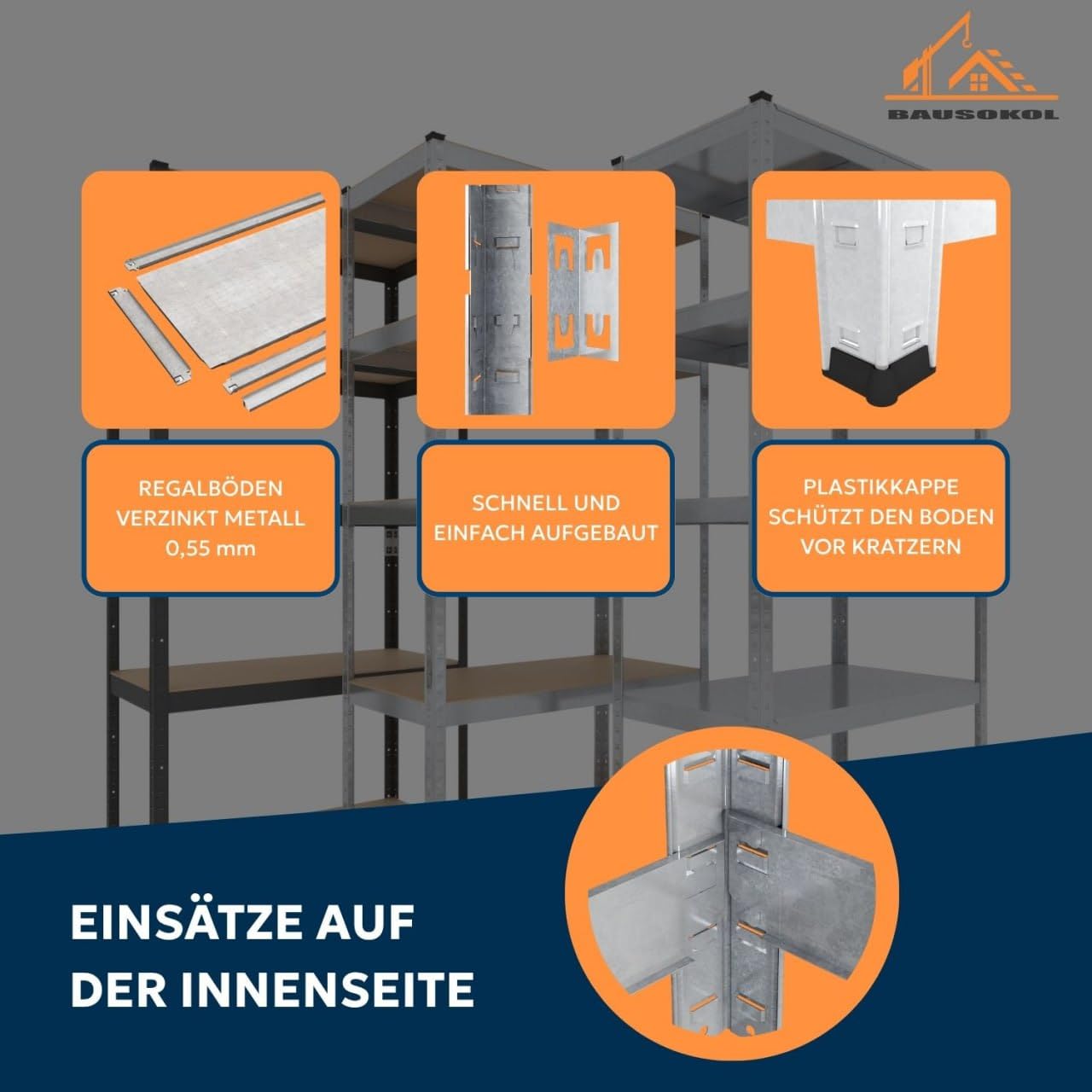 Metallregal 200x100x40 cm Verzinkt – 5 Metallböden Böden – Tragkraft 875kg – Lagerregal, Werkstattregal, Kellerregal, Schwerlastregal