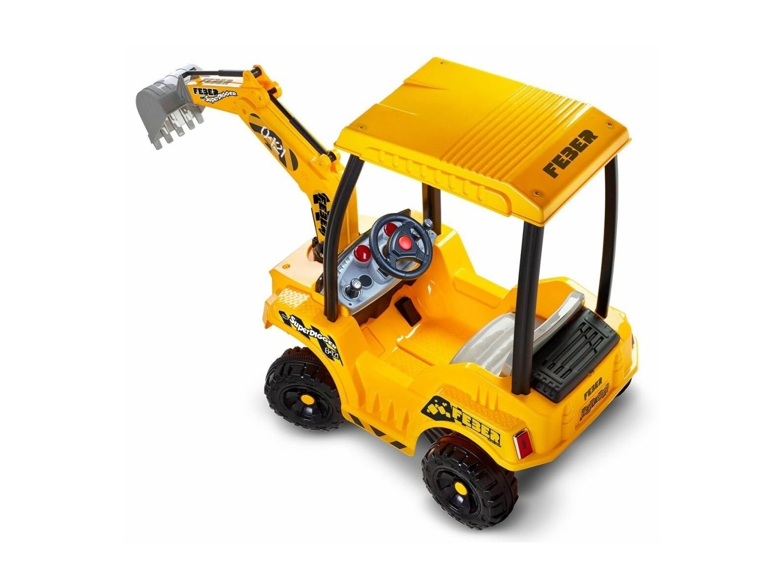FEBER Super Digger, 12 V bateria koparka z ładowarką, realistyczne szczegóły, 3 dźwignie zmieniają kierunek łopaty, dzieci 3 lata+, obsługiwana waga 30 kg, słynna (FEB17000)