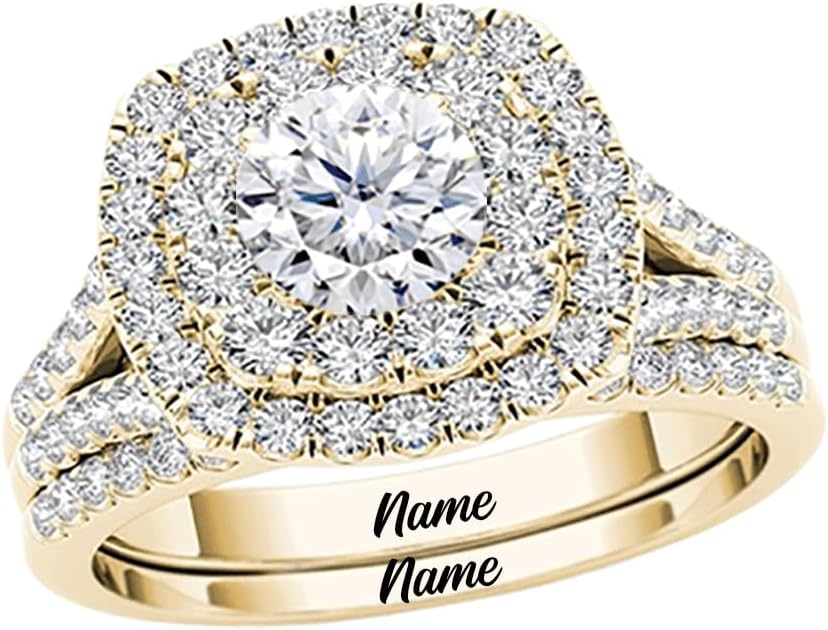 10K Gold 3.96 CT.tw. Moissanite Bridal Rings Sets for Her, 10K 14K 18K Real Yellow Gold Moissanite Engagement Ring Set for Women, Wedding Eternity Band for Ladies