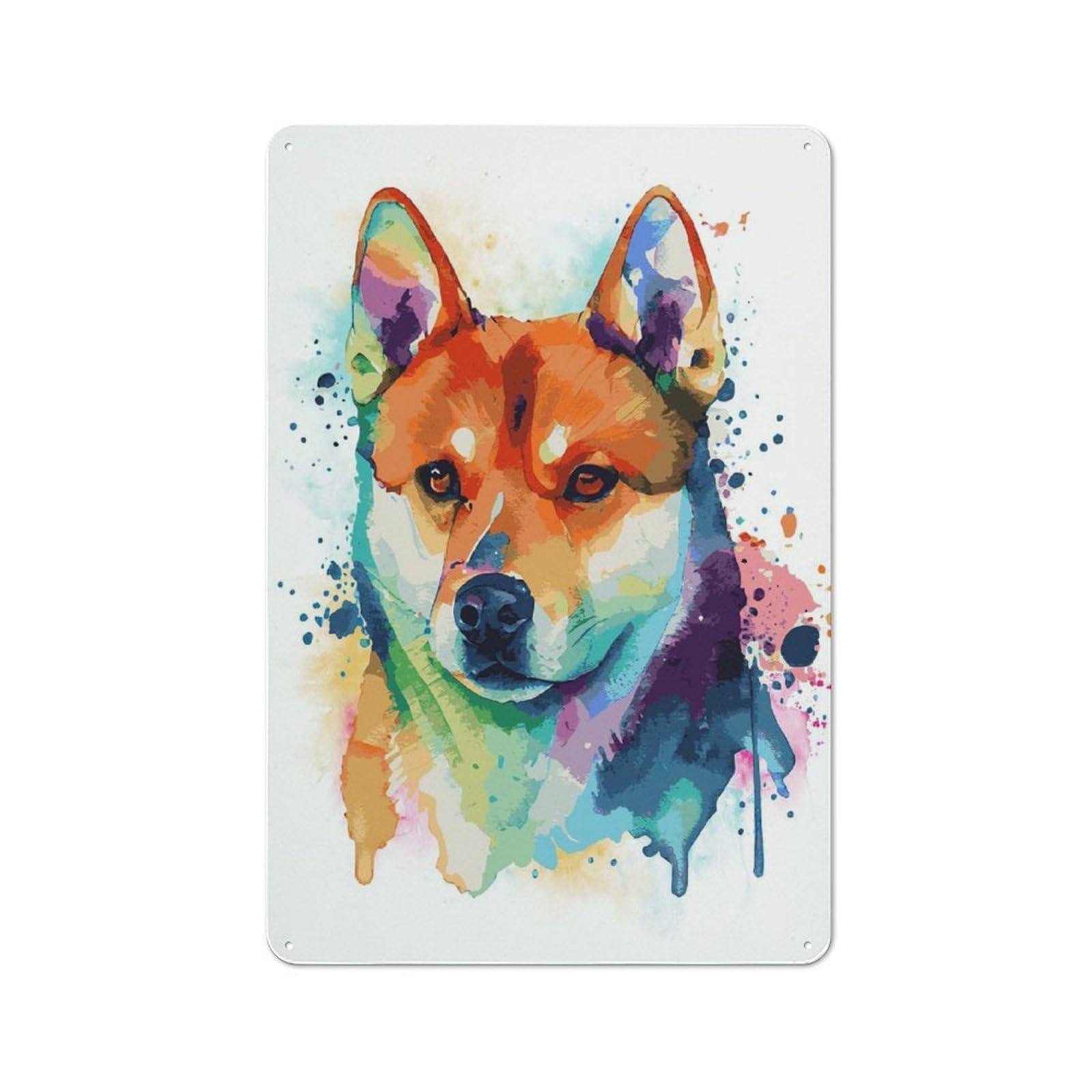 Junmoney Style-20 Colorful Shiba Inu Dog Art Rustic Metal Plaque 30X20cm For Hobby Room Or Studio, For Creative Interior Collectors