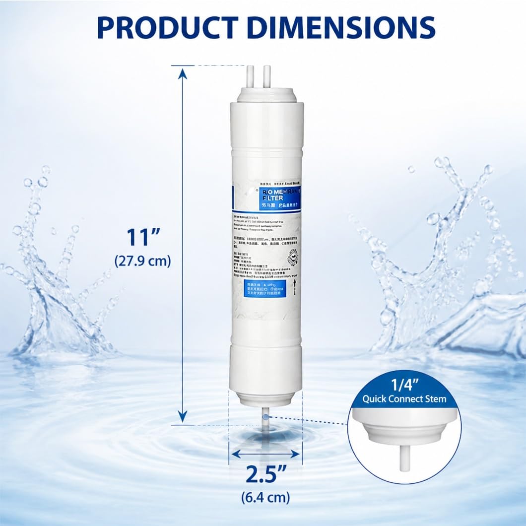 Paquete 2 Cartuchos Membrana Ósmosis Inversa RO 11x2,5" Con Varilla Recta De Conexión Rápida De 1/4",para Sistemas RO Bajo Fregadero, Encimera Y Agua Potable Doméstica