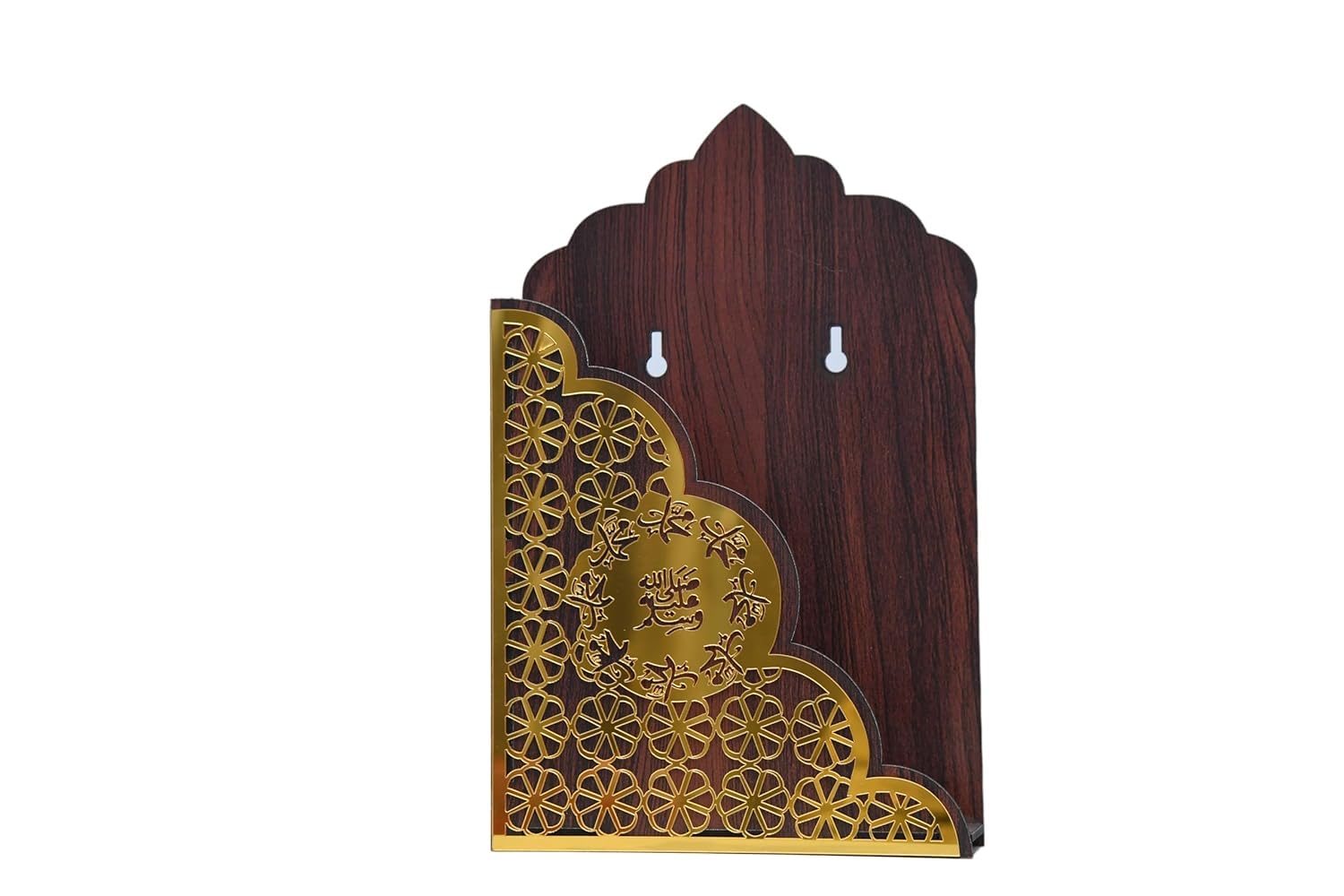 Quraan Holder Wall Mount, Quran Stand for Home | Islamic Book Holder | Brown & Gold Design | Durable & Stylish Quran Display Rack | Wooden (7x11 inch)-image-19