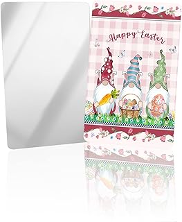 OComster Easter Gnomes Compact Mirror Bulk 2 Pack Card Mirror, Spring Tulip Easter Eggs Pink Plaid Small Compact Mirror for Purse, Rectangular Handheld Pocket Makeup Mirror