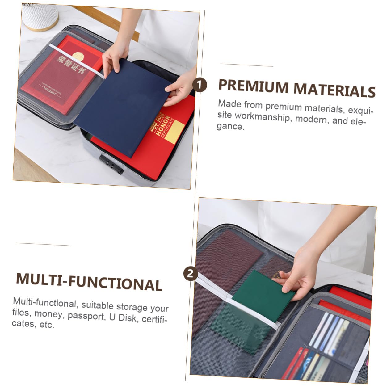 Borsa Porta Documenti Ignifuga Strati con Serratura e Zip Antifuoco Organizer da Viaggio Portatile Grande Capacità per Passaporti e File Custodia Sicura per Ufficio e Viaggi