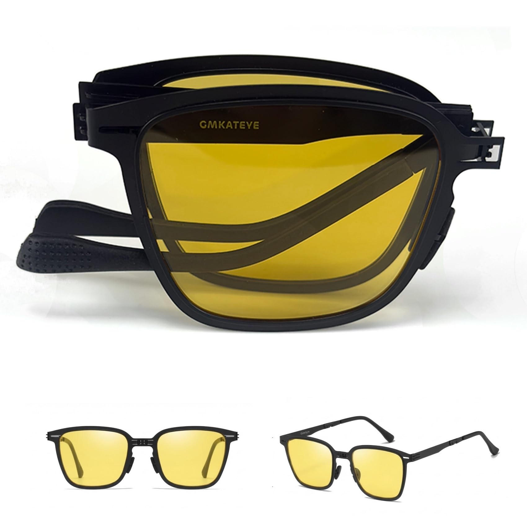GMKATEYE Gafas de conducción nocturna para hombres y mujeres, antirreflejos, visión nocturna, lentes amarillas polarizadas, plegables y ligeras para conducción en nieve, lluvia, niebla, conducción