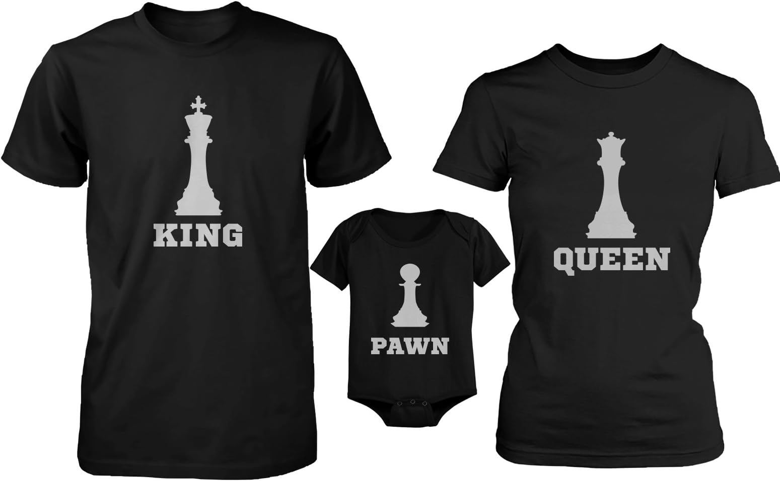 Chess Pieces Family Matching T-Shirts King Queen Parents and Pawn Baby Bodysuit Black (Medium)