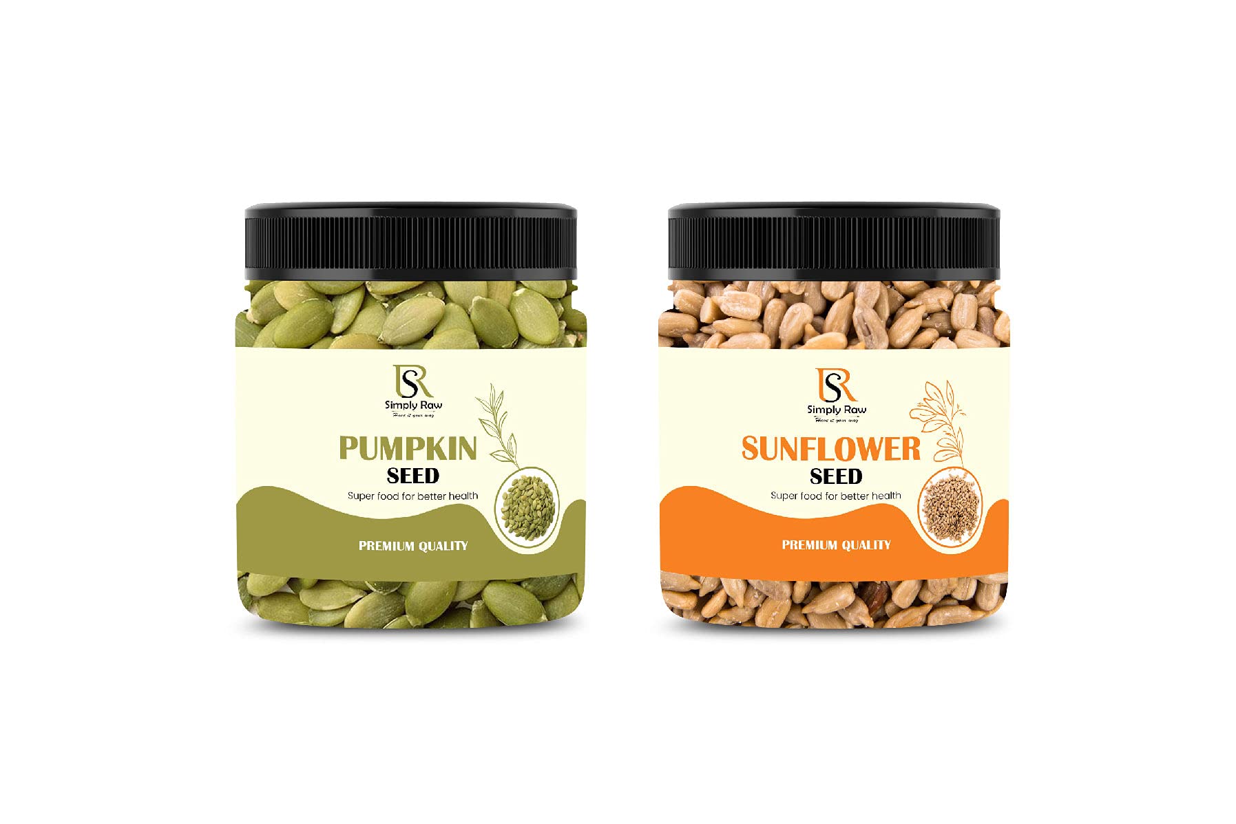 SIMPLY RAW Pumpkin Seeds and Sunflower Seeds Combo Pack of 2 Jars 250 Grams each