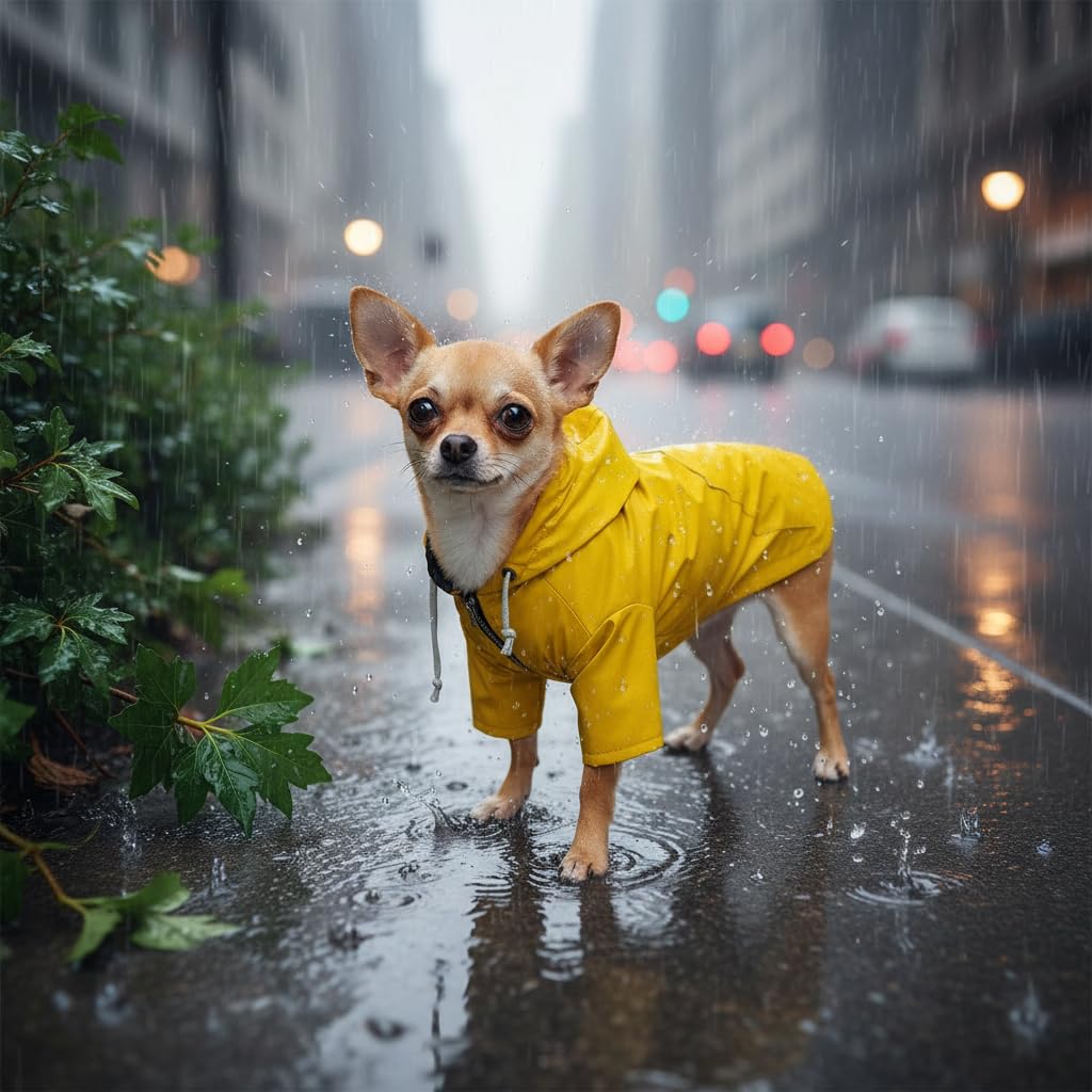 Morezi Imperméable pour Chien avec Fermeture à glissière, étanche à la Pluie et à l'eau, Cordon de Serrage réglable, Design de Poche, XS à XXL-Jaune-S