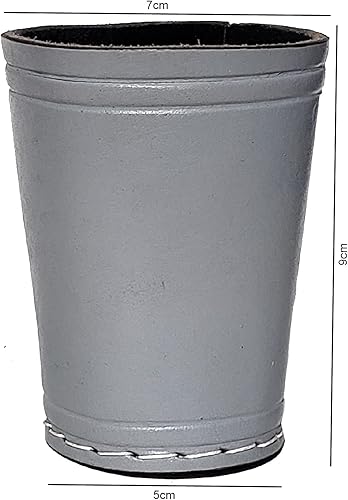 Miniatura 5 de Cyber-Deals - Vaso compacto de cuero genuino + dados de póquer español con bolsa de almacenamiento de terciopelo negro (gris con copa de forro