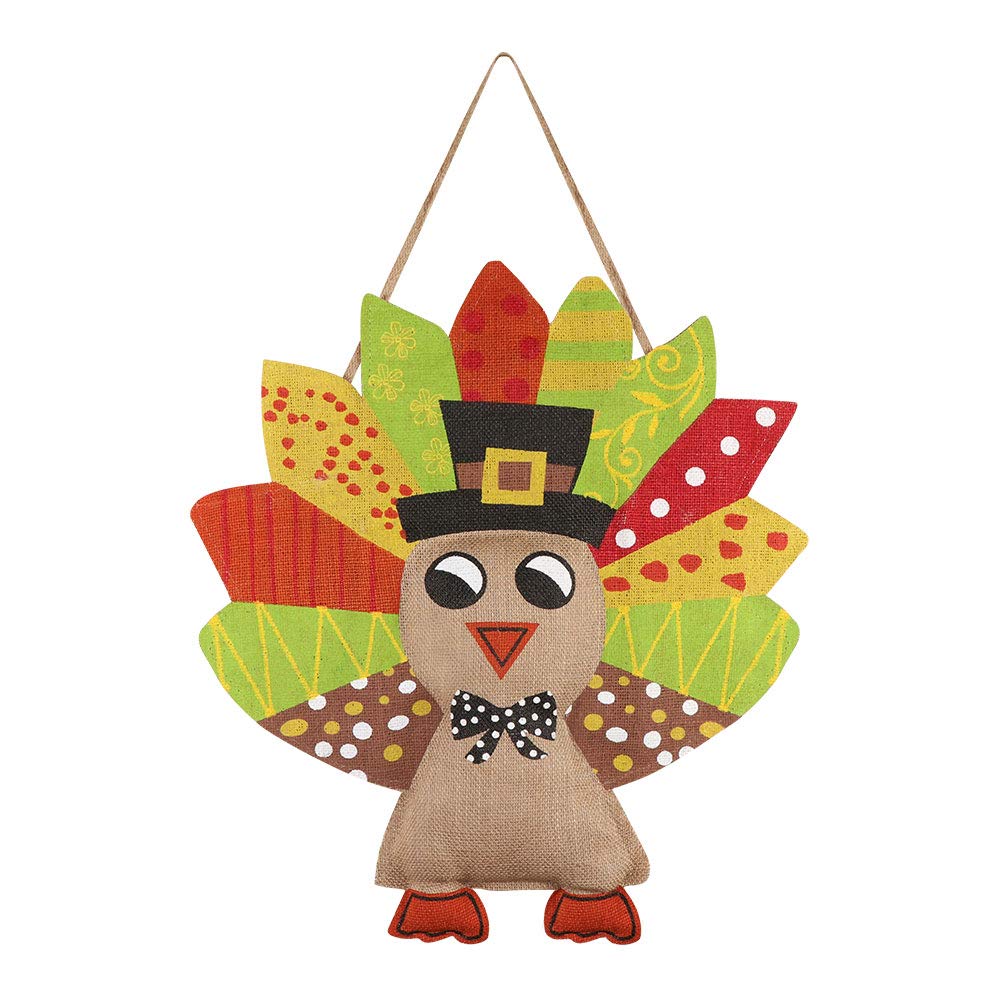 PartyTalk Turkey Burlap Door Hanger Thanksgiving Turkey Door Sign Garden Flag for Fall Thanksgiving Decorations, Holiday Front Door Decor 20 x 22 Inch
