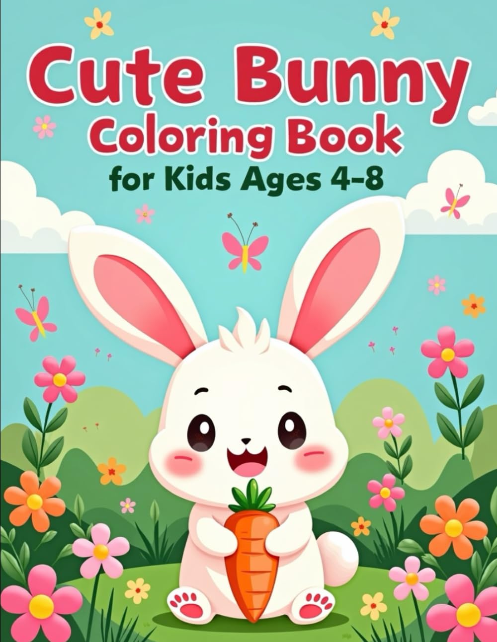 Cute Kawaii Bunny Coloring Book for Kids Ages 4–8: Fun and Easy Coloring Pages with Bold Lines