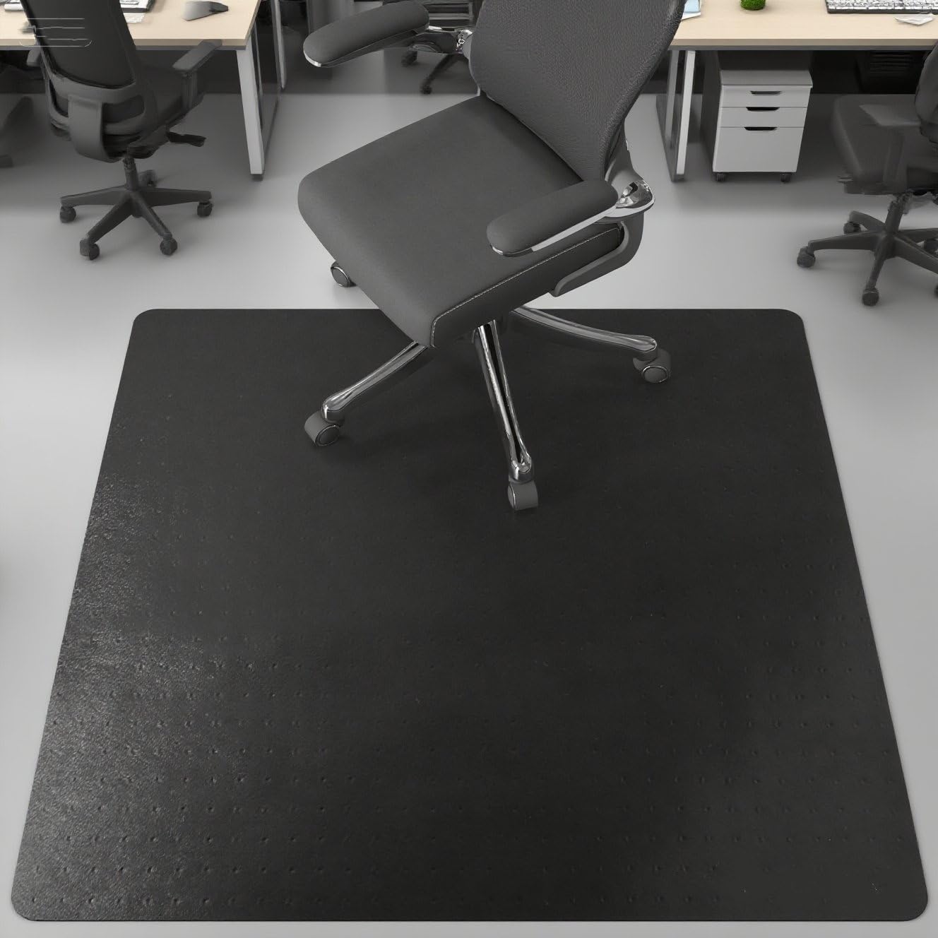 chair mat for carpet, 46" x 60" large chair mat for carpeted floors, heavy duty floor protector rolling computer desk mat with grips, vinyl floor mat for home office (black)