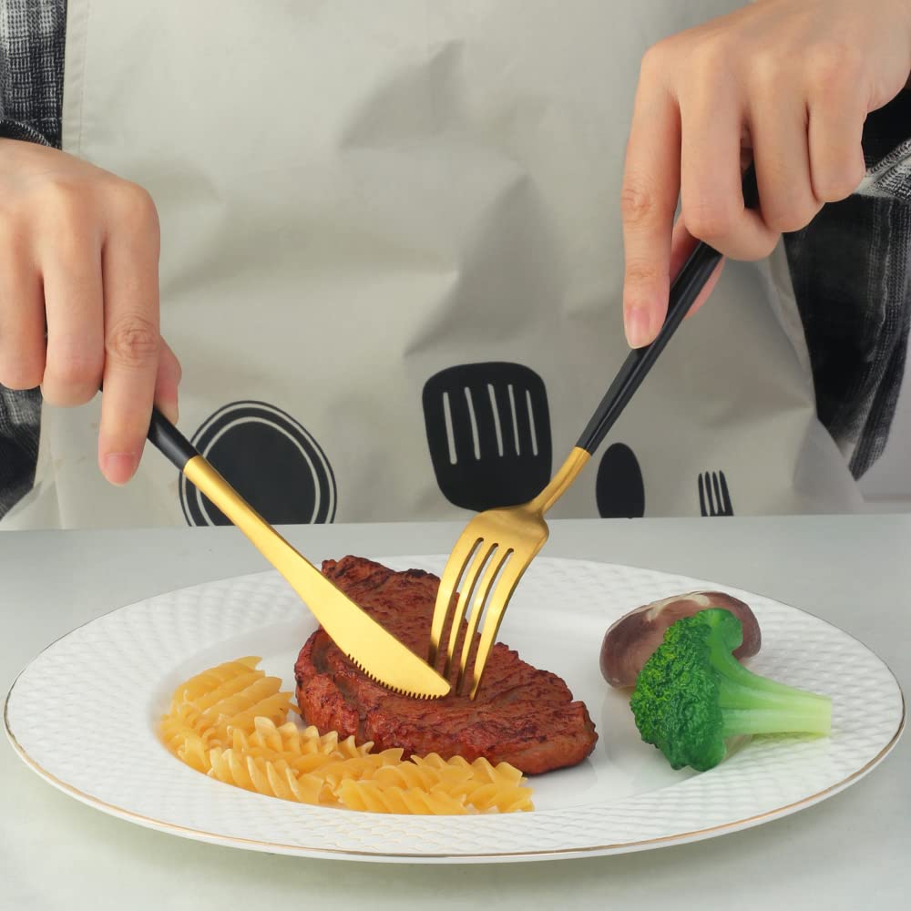 YDware 20 Stück Besteck Schwarzes Gold Matt, 20 Stück Titanium Schwarzes Gold Plated Besteck Set, Besteck Set Schwarzes Gold Service für 5.
