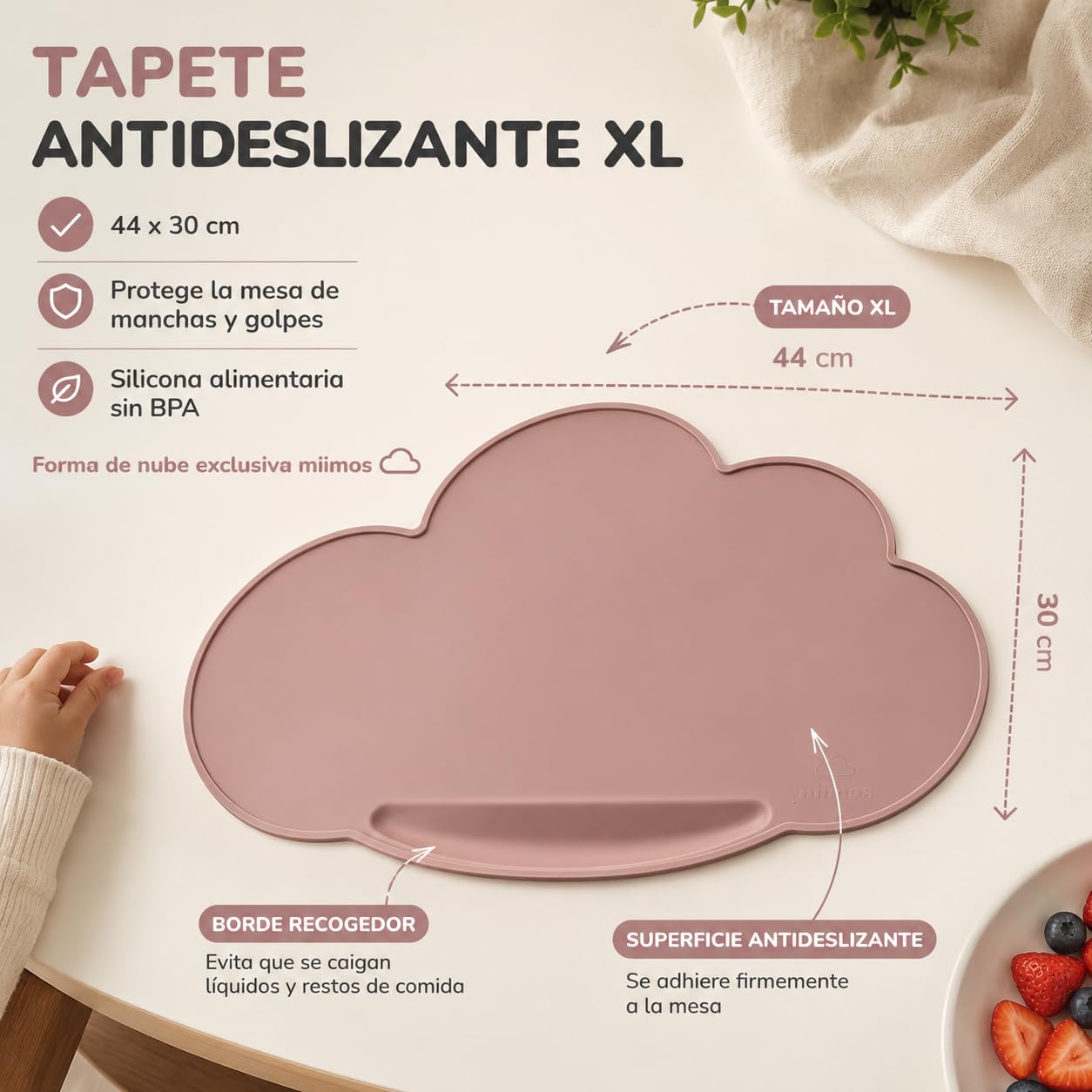 Vajilla Bebé Silicona BLW | Set Completo con Plato Ventosa Fuerte, Bol, Vaso, Babero, Cubiertos con Estuche y Tapete | 100% Silicona Alimentaria Libre BPA (ROSA)