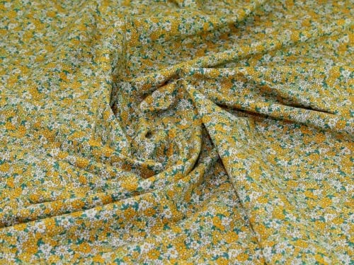 Minerva Tissu crêpe lisse impression numérique jaune et vert – vendu au mètre