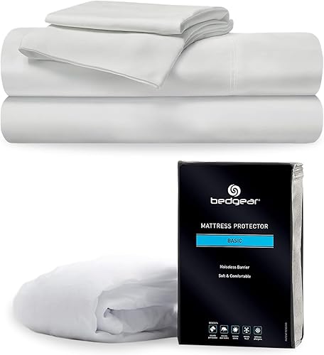 Bedgear Paquete King Essentials Protector básico de colchón y juego de sábanas, ligero, transpirable, sin ruido, funda de tela impermeable con