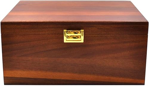 Miniatura 7 de Caja de almacenamiento grande de madera de acacia hecha a mano de 11 x 8.5 x 5.1 pulgadas con tapa con bisagras, diseño retro, para recuerdos,