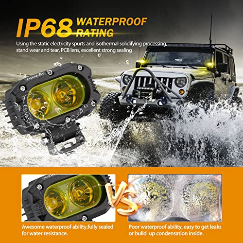 Image of Auxbeam LED Amber Fog Light, 4Inch 60W Led Driving Offroad Lights Pod Super Bright with Wiring Harness Kit Yellow Flood Beam Pod Light for Truck SUV ATV UTV Jeep Wrangler Motorcycle