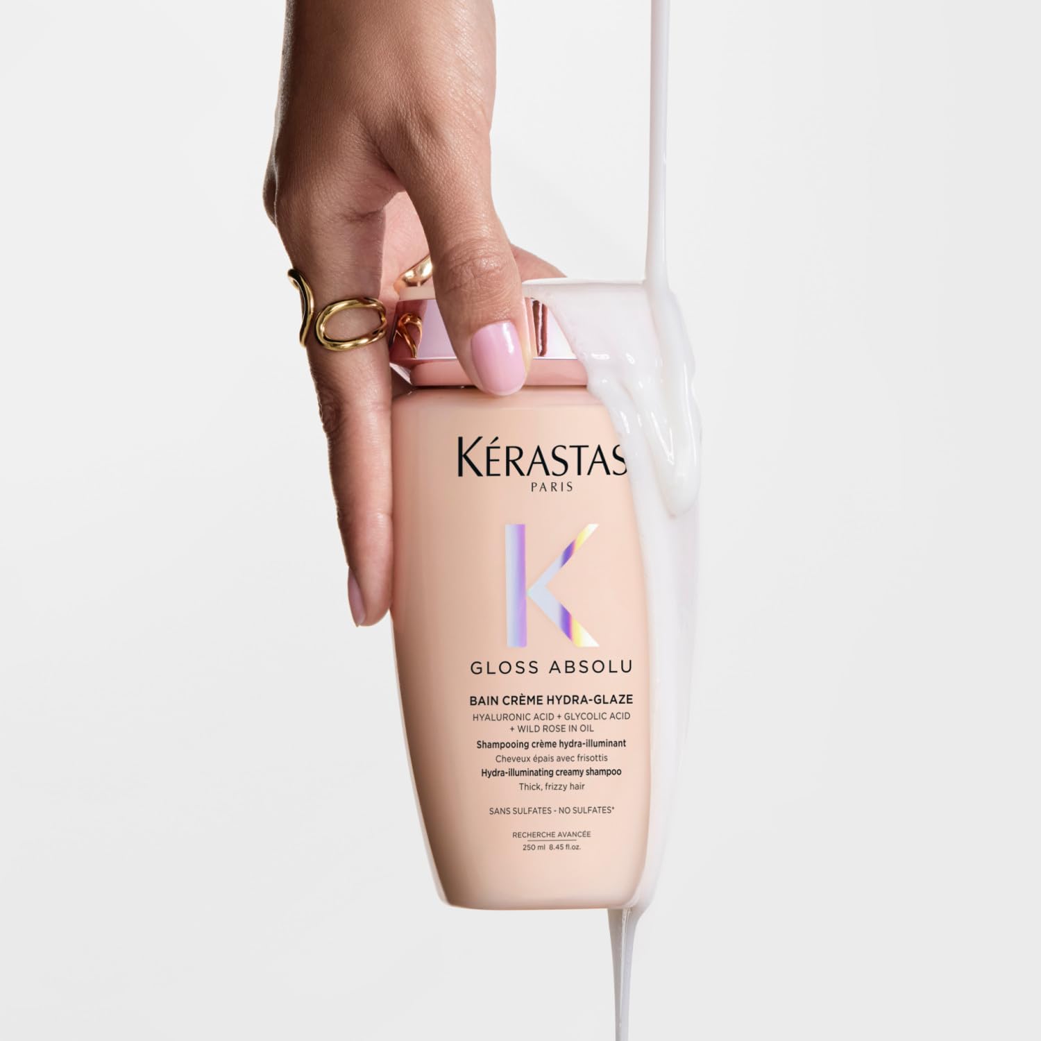 Kérastase, Gloss Absolu, Shampoo per Capelli Spessi Tendenti al Crespo, Con Acido Glicolico, Acido Ialuronico e Olio di Rosa Canina, Bain Crème Hydra-Glaze, 250 ml