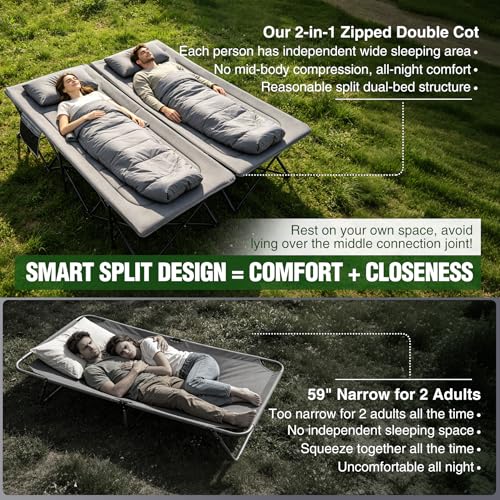 Image of REDCAMP Queen Size Camping Cot for Adults 2 Person, 500lbs Heavy Duty XXL Double Cot with Pad, Portable Folding Sleeping Cot for Indoor Office Outdoor, Grey, 59 inch W