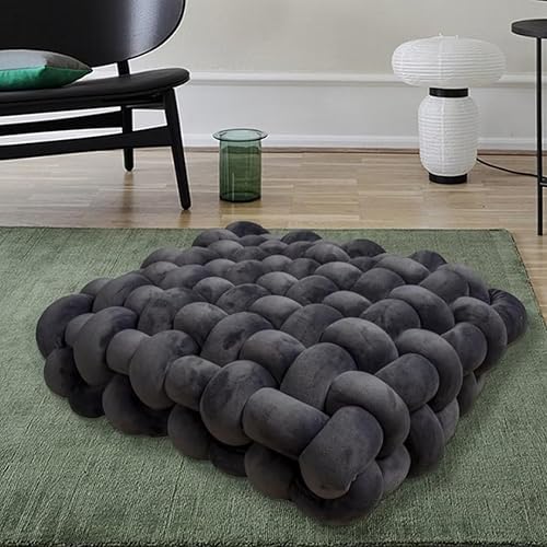 Miniatura 10 de Almohada decorativa cuadrada de 13 pulgadas, almohada anudada de terciopelo blanco y camello de 8 bolas, almohada de piso para sala de estar,