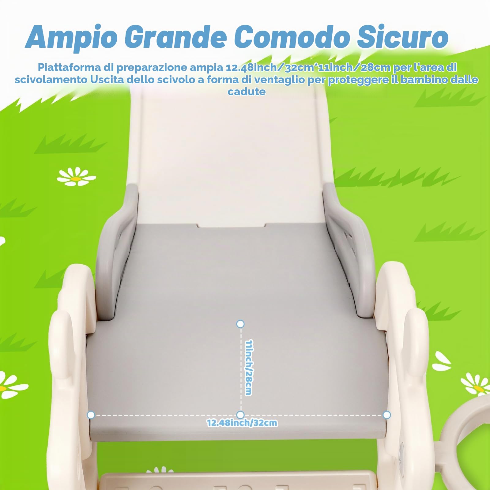 Scivolo per Bambini con Cestino da Basket, Scivolo Pieghevole per Esterno e Interno, Scivolo da Giardino per Bambino 1 2 3 Anni (Grigio+cervo)
