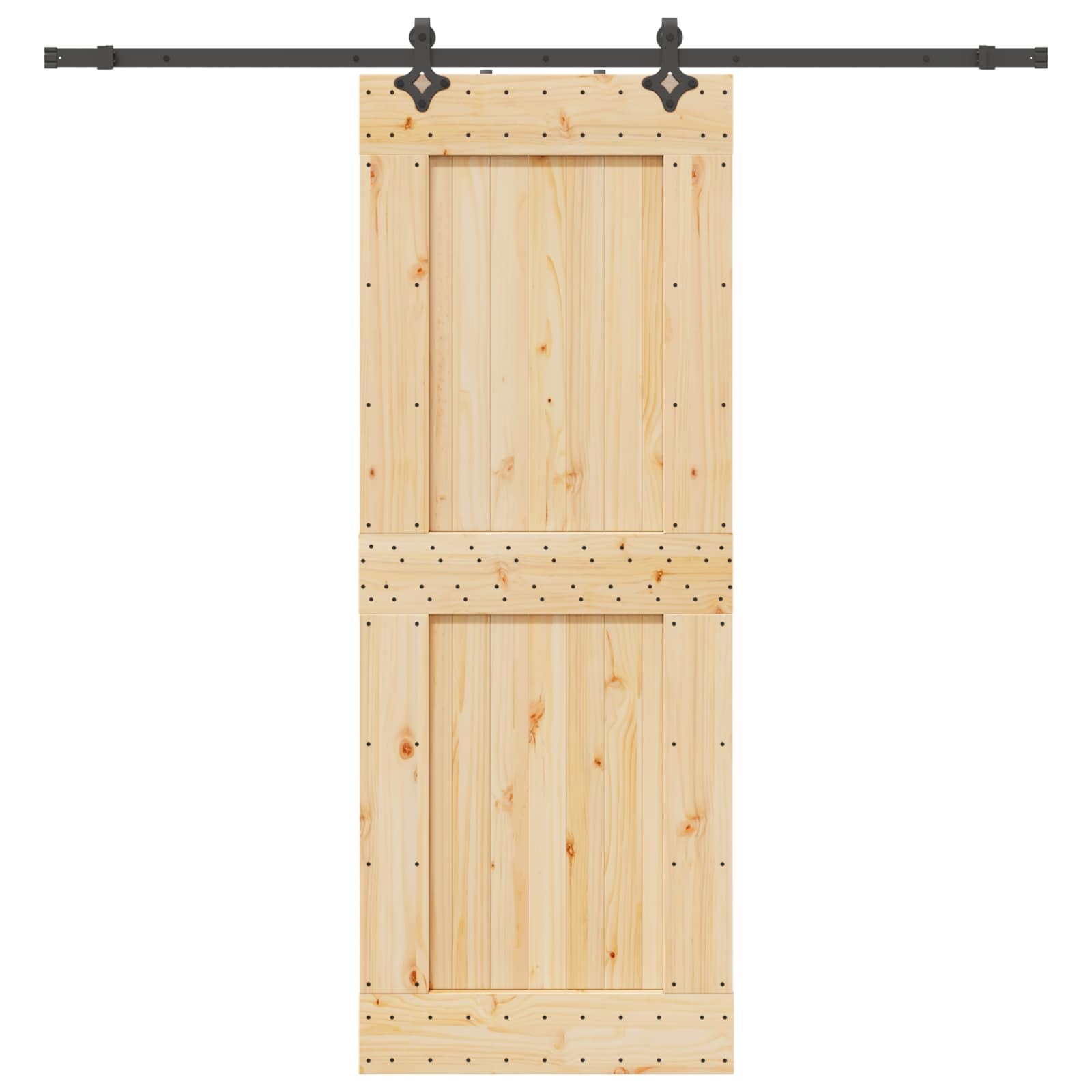 Puerta corredera Narvik 85 x 210 cm de madera de pino, sistema de puerta corredera para ahorro de espacio con riel 213,5 cm, diseño moderno para interiores