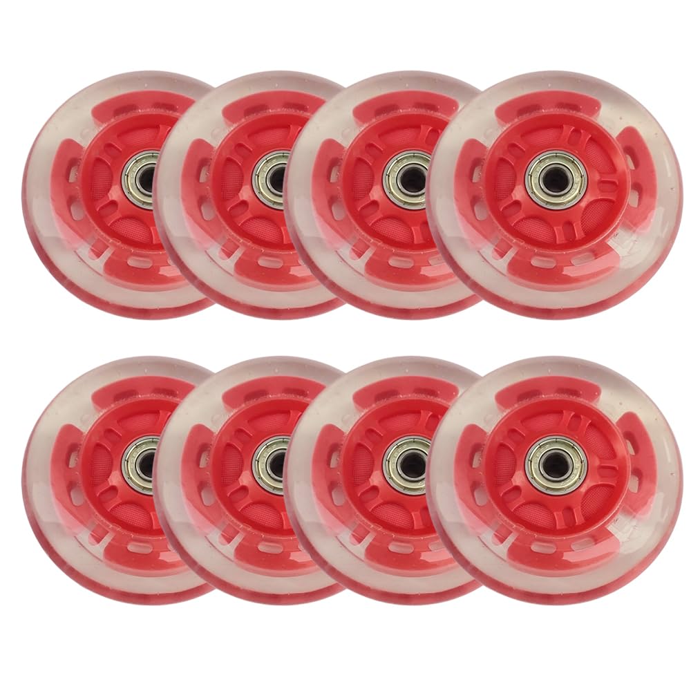 Generico 8 sztuk Koła do łyżworolek z diodami LED 80mm 100mm 76mm 72mm koła zamienne do rolek 85A Pu z łożyskami (czerwone 76 mm)