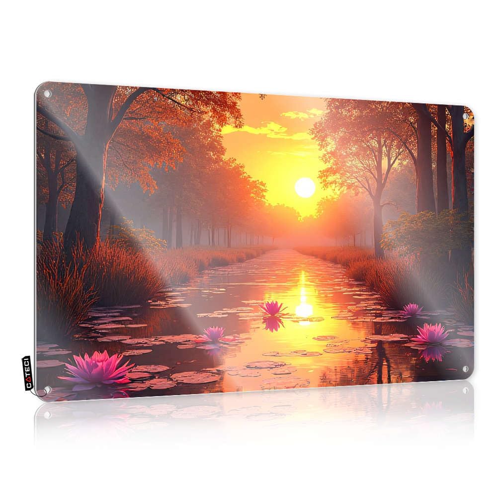 Sujd Colour Decaor Affirmation Farmhouse Signs | Sunset Over A Serene Pond With Pink Lotus Flowers. Americana Decorative Wall Art Ready To Hang For Kitchen(30X40cm)