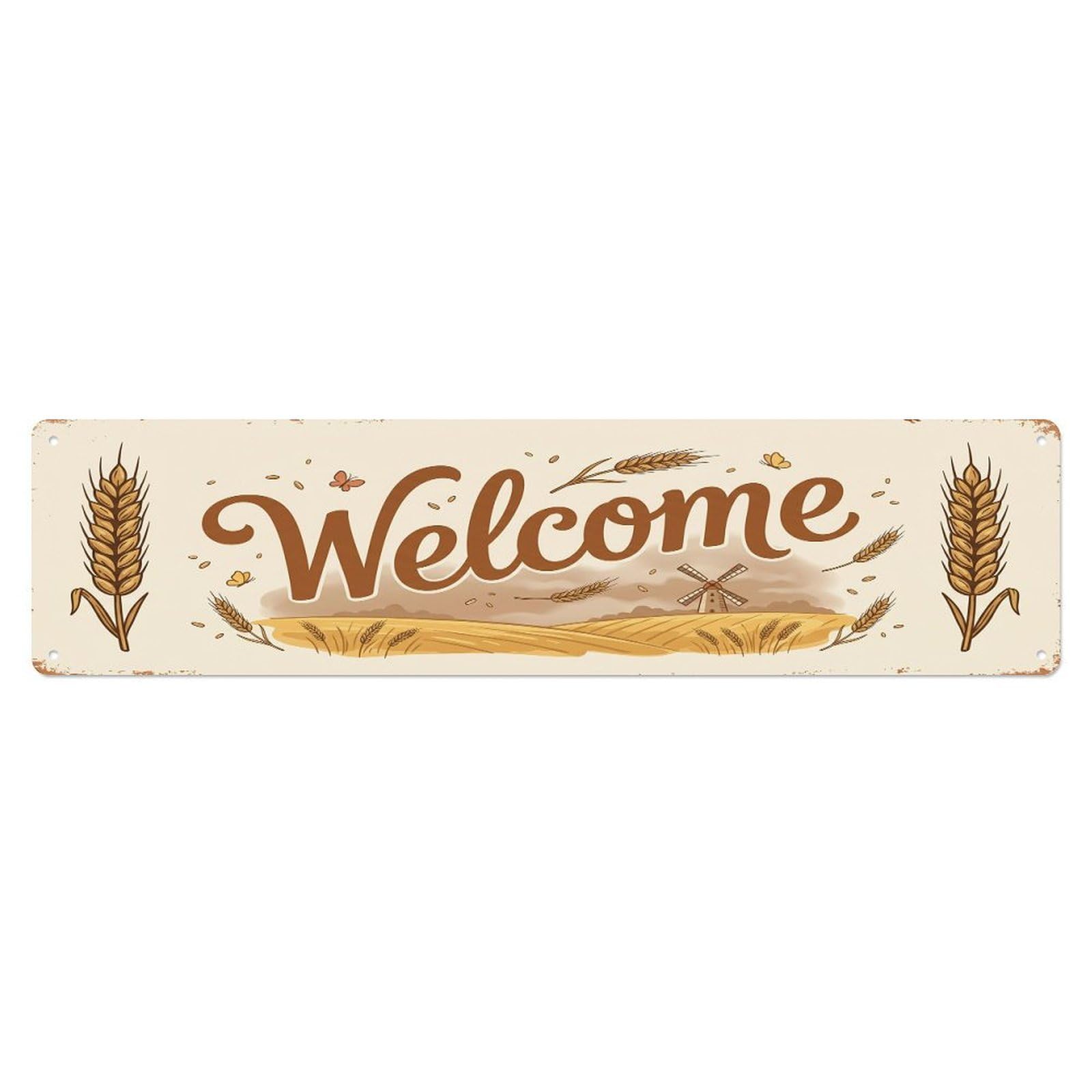 Olhnbad 4X16inch(10X40cm) Vintage Welcome Rye Rustic Metal Tin Sign